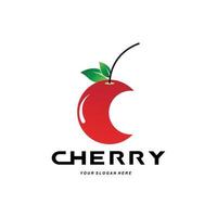 Cherry Fruit logo, Red Colored plant vector illustration, Fruit Shop Design, Company, Sticker, Product Brand