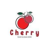 logotipo de fruta de cereza, ilustración vectorial de planta de color rojo, diseño de tienda de frutas, empresa, pegatina, marca de producto vector