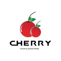 logotipo de fruta de cereza, ilustración vectorial de planta de color rojo, diseño de tienda de frutas, empresa, pegatina, marca de producto vector