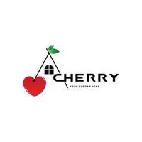 Cherry Fruit logo, Red Colored plant vector illustration, Fruit Shop Design, Company, Sticker, Product Brand