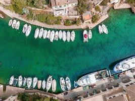 Aerial view of the fishing village in Mallorca, Spain.