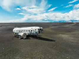 Aerial view of the old crashed plane abandoned on Solheimasandur beach near Vik,Iceland. photo