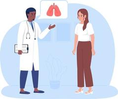 Woman visiting doctor for lungs checkup 2D vector isolated illustration