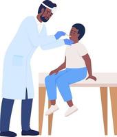 Pediatrician examining little boy throat semi flat color vector characters