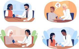 Medical tests for patients 2D vector isolated illustrations set