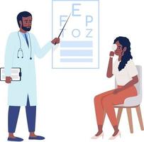 Doctor conducting vision checkup semi flat color vector characters