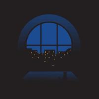 city view at night with windows logo vector icon vector design illustration