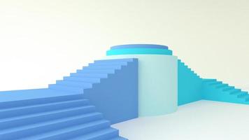 3D Render blue circle podium and stair for premium object photo
