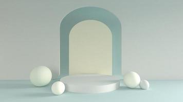 3D Render White circle podium on yeloow cream background for premium object photo