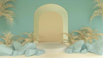 3D render for nature soft  green background on white podium with premium product photo