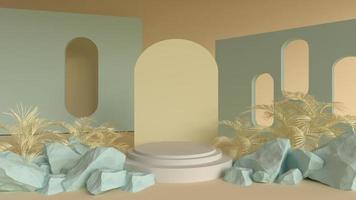 3D render for nature soft green background on white podium with premium product photo
