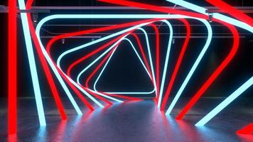 3D render Glowing neon lighting on floor reflection for future premium product or technology photo