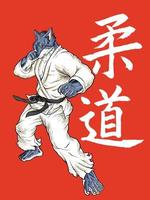 diseño de personajes de estilo judo luchador lobo vector