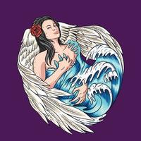 Beauty Angel with blue waves vector