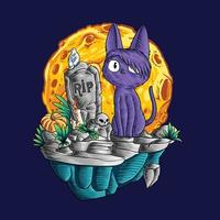 Dark cat in grave stone with moon vector