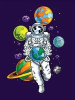 Astronaut fly in space with planets vector