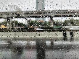 Rain drops on window glass surface. Rainy background photo