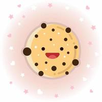 Cute chocolate chip cookie vector icon illustration. Sticker cartoon logo. Food icon concept.  Flat cartoon style suitable for web landing page, banner, sticker, background. Kawaii cookie.