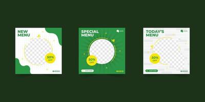 delicioso menú comida promoción de redes sociales y plantilla de diseño de publicación de banner vector