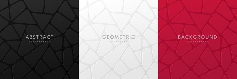 Set of abstract voronoi 3d blocks in Black, Dark red and White background. Modern futuristic style polygonal shapes elements collection design. Minimal and clean simple geometric shapes texture.