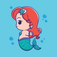 vector illustration of mermaid icons in kawaii style.