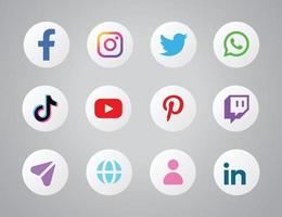 Collection of popular social media icon in round flat vector