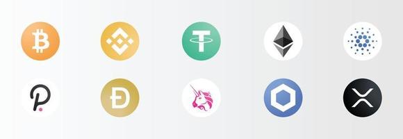 conjunto de iconos de criptomonedas vector de gradiente plano