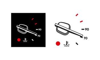 Car temperature gauge icon. Car engine heat indicator icon. Silhouette and linear original logo. Simple outline style sign icon. Vector illustration isolated on white background. EPS 10