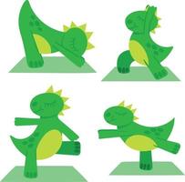 Set of different dinosaur yoga poses. Various yoga asanas. Collection of dinosaur poses isolated on white background. Design element. Vector illustration