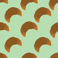 Pattern of repeating croissants on turquoise background. Vector illustration. Design element. Images for use in design of menu of sites for themed products of tissue of wrapping paper of postcards