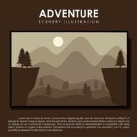 landscape illustration design template, accompanied by elements of mountains, trees and hills. vector