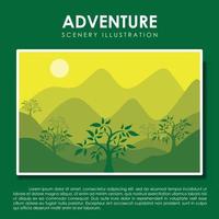 landscape illustration design template, accompanied by elements of mountains, trees and hills. vector