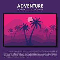 landscape illustration design template, accompanied by elements of mountains, trees and hills. vector