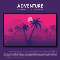 landscape illustration design template, accompanied by elements of mountains, trees and hills. vector