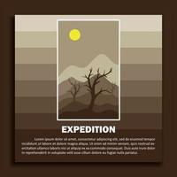 landscape illustration design template, accompanied by elements of mountains, trees and hills. vector