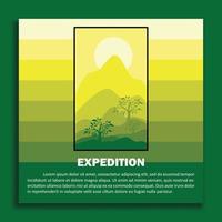 landscape illustration design template, accompanied by elements of mountains, trees and hills. vector