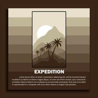 landscape illustration design template, accompanied by elements of mountains, trees and hills. vector