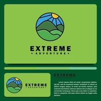 farming logo design template, with a simple illustration icon of a mountain view and green land. vector
