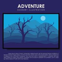 landscape illustration design template, accompanied by elements of mountains, trees and hills. vector