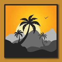 natural scenery illustration design template, with a combination of mountains and coconut trees vector