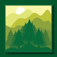 plantilla de diseño de ilustración de paisaje natural, con una combinación de montañas y abetos vector