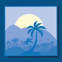 natural scenery illustration design template, with a combination of mountains and coconut trees vector