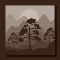 plantilla de diseño de ilustración de paisaje, con una combinación de montañas y árboles vector