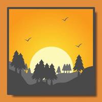 natural scenery illustration design template, with a combination of mountains and fir trees vector