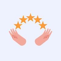 las manos levantadas dan cinco estrellas para la revisión del cliente vector