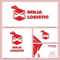 diseño de logotipo logístico ninja y plantilla de tarjeta de visita vector