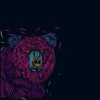 el diseño de logotipo colorido de retrato de arte pop de línea de oso con fondo oscuro vector