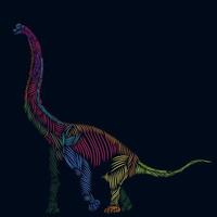 el brontosaurus dino line pop art potrait colorido diseño de logotipo con fondo oscuro vector