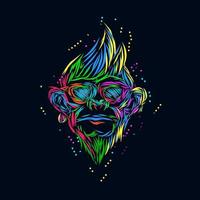 the monkey line pop art potrait colorful logo design with dark background vector