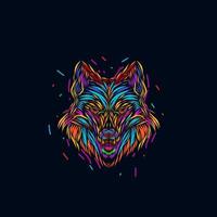 el diseño del logotipo del retrato del arte pop de la línea de la bestia lobo con fondo oscuro vector